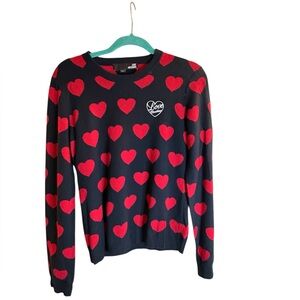 Love Moschino Women's Heart Print Black Red Sweater